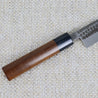 Akifusa Aogami Super 135mm Petty (Utility) Kitchen knife close up of D-Shaped Rosewood Handle with Black bolster