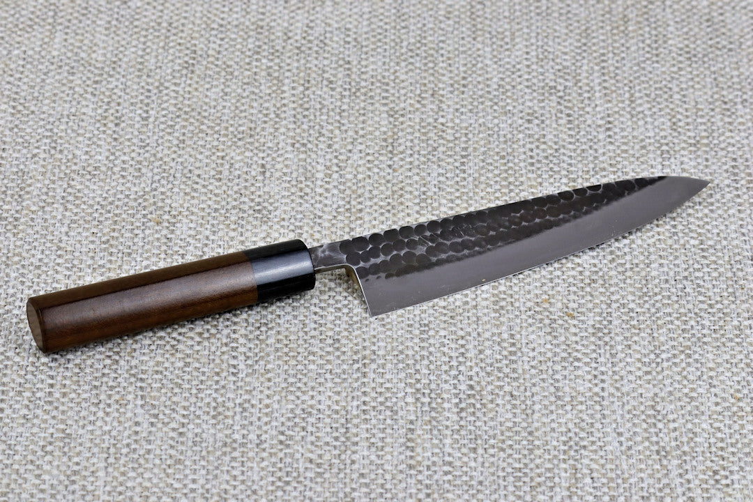 Ohishi Aogami 2 Kurouchi/Tsuchime 180mm Gyuto (Chef) kitchen knife on cream matt background