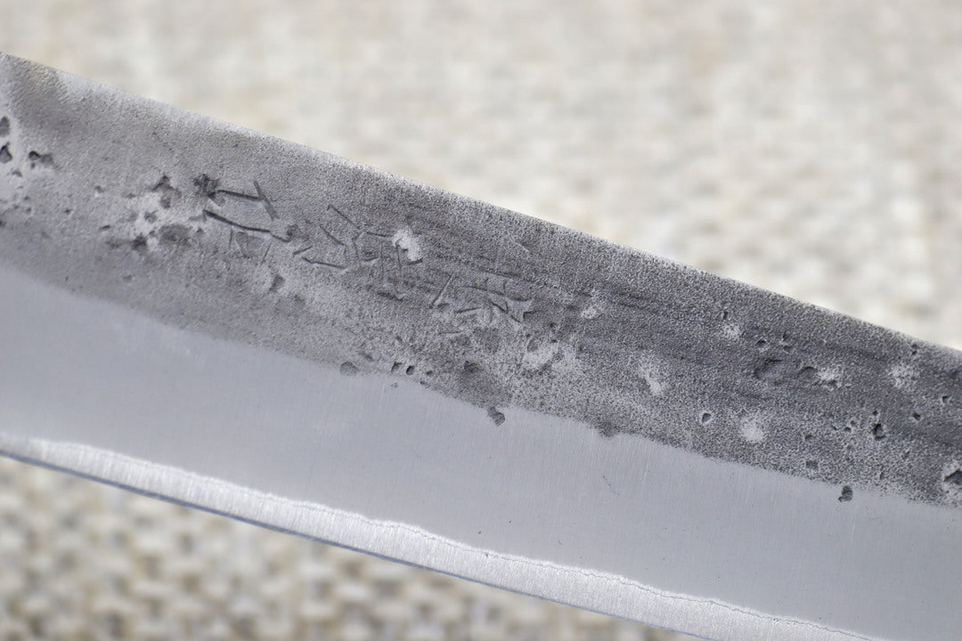 TadafusaAogami2 Nashiji Sujihiki240mm close up of engraving and finish